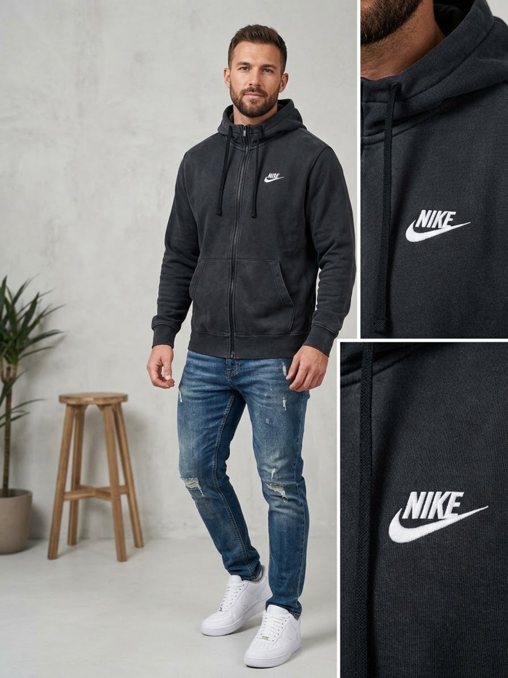 Nike Full-Zip Sweatshirt Hoodie Black Athletic Lounge XL